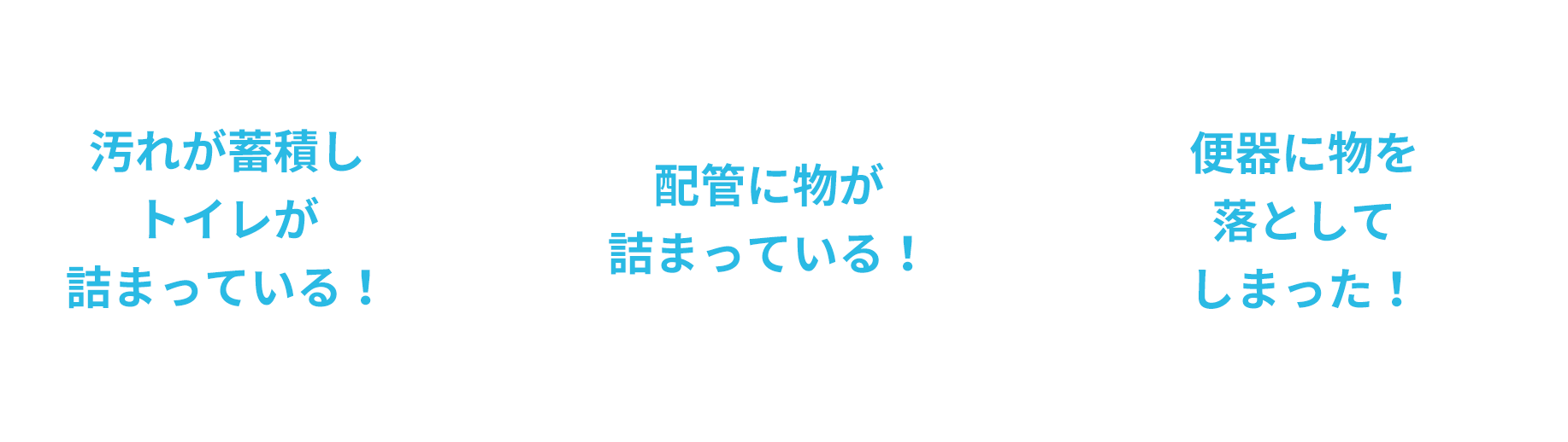 汚れが蓄積しトイレが詰まっている！、配管に物が詰まっている！、便器に物を落としてしまった！